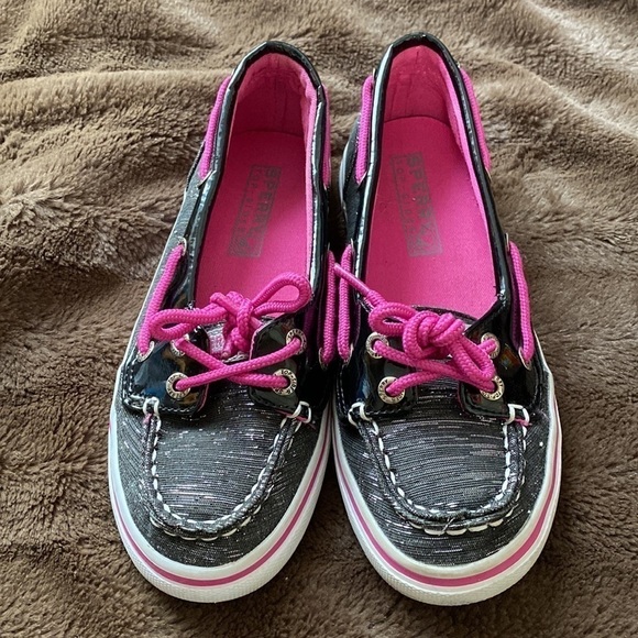 Sperry Sz 2 Seabright Black and Pink Topsider Shoe - Picture 2 of 11
